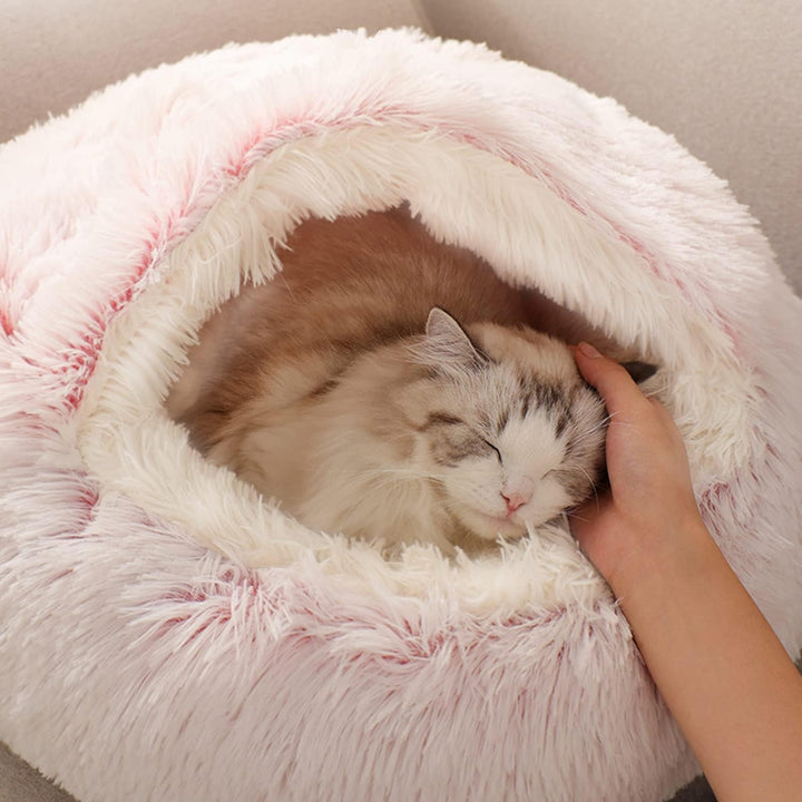 YUDANSI Katzenbett, 40cm Überdachtes Hundebett Katzenhöhlenbett Donut für Kätzchen welpen, Plüsch Ku