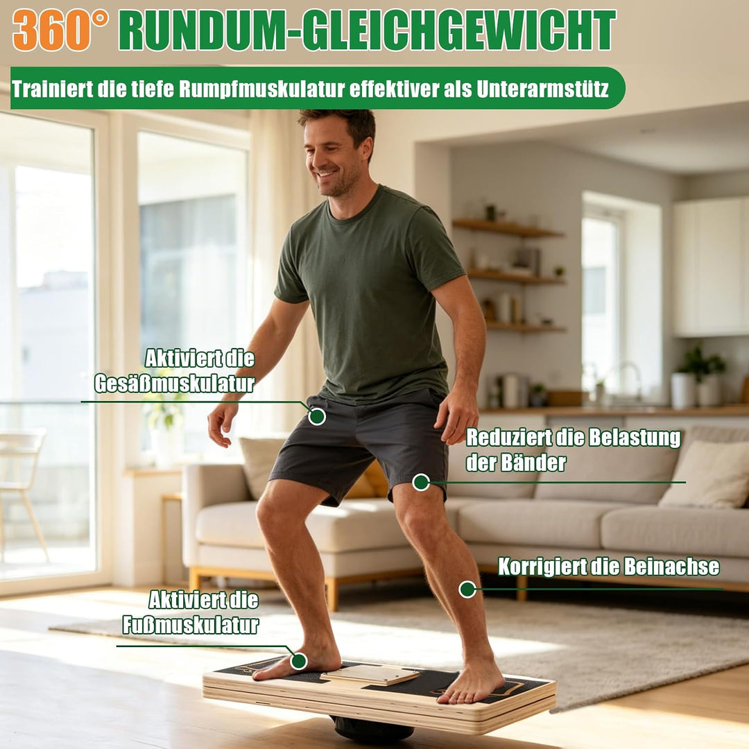 2 in 1 Wadendehner Balance Board mit 12 Winkeln 18°-53° Verbreitet | Haltbares Holz,47x40cm,3*Kugell