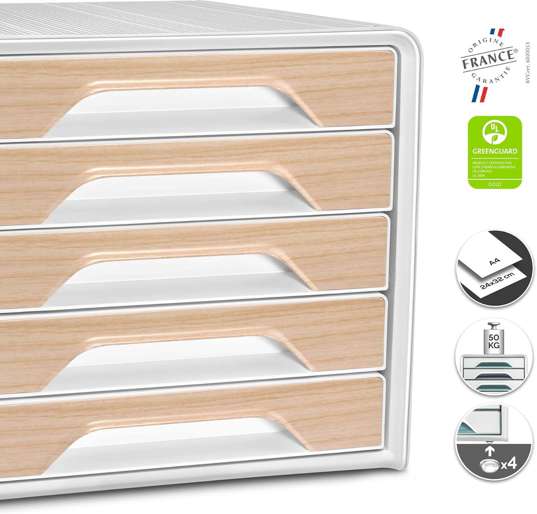CEP Schubladenbox mit 5 flachen Schubladen Silva Weiβ Holz Weiss / Buche, Weiss / Buche