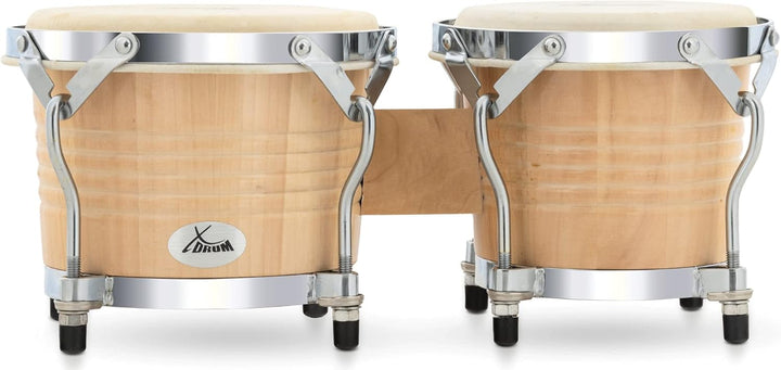 XDrum Bongos Pro Natur - 2 Trommeln mit 6,5" (17 cm) und 7,5" (20 cm) Durchmesser - Bongotrommeln mi