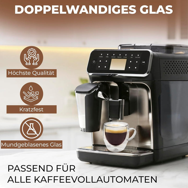 Zobel Espressotassen 80ml | 4er Set doppelwandige Espressogläser mit Henkel aus Borosilikatglas inkl