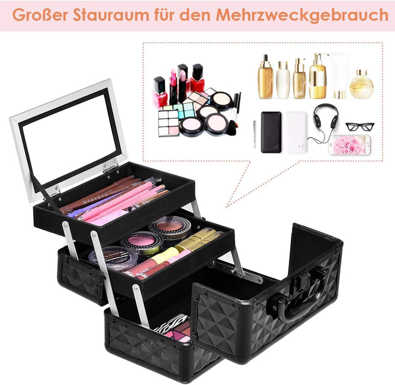 COSTWAY Beauty Case Schminkkoffer Kosmetikkoffer, Schmuckkoffer 23 x 15 x 18cm, Friseurkoffer mit Sp