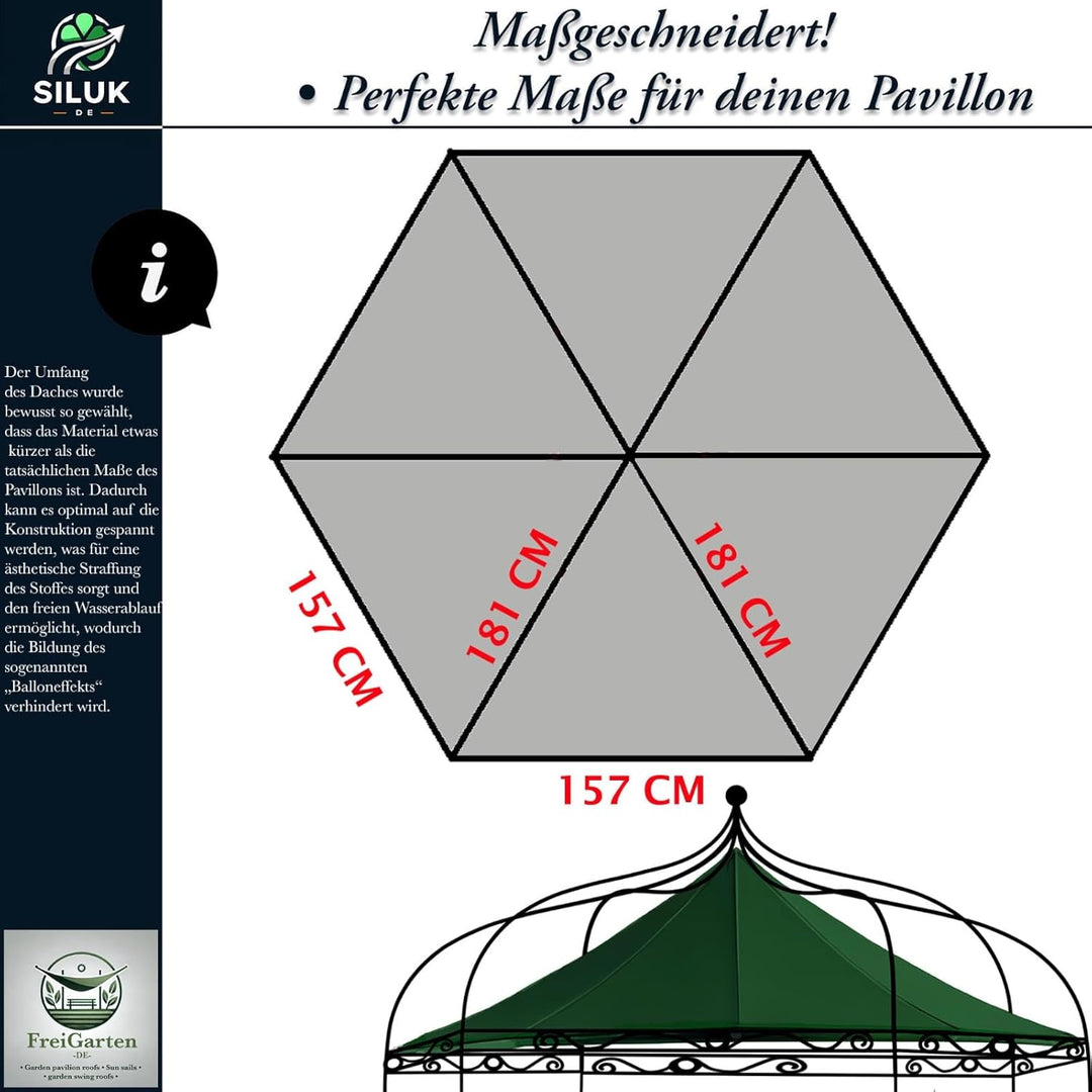 freigarten.de Ersatzdach für Pavillon Modena 6-eck 320cm Wasserdicht Material: Panama PCV Soft 370g/