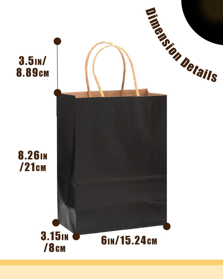 Gcardist 200 Stück Schwarzes Geschenk Taschen mit Griffen Bulk8.3"x6"x3.15" Zoll kleine Grösse Kraft
