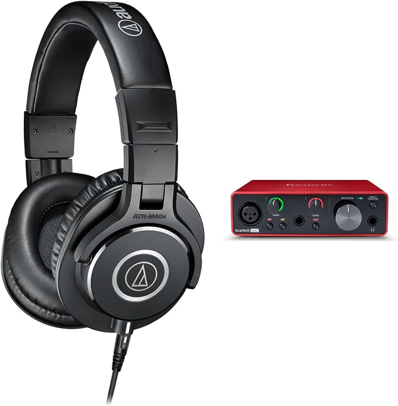 Audio-Technica M40x Studio Kopfhörer in Schwarz. Kabelgebunden, geschlossen & Focusrite Scarlett Sol