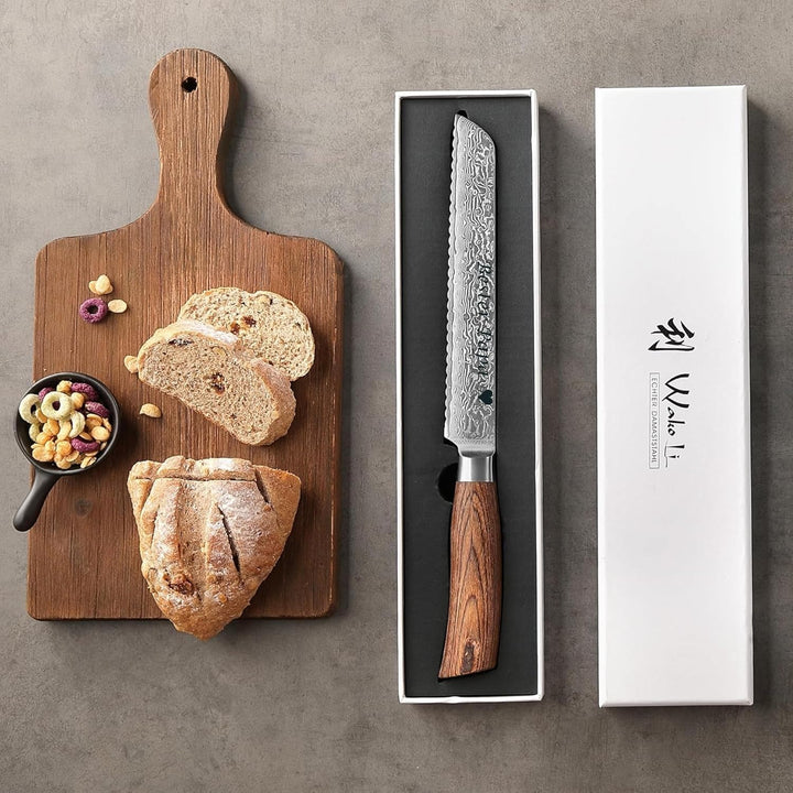 zayiko Minami Premium Brotmesser mit Gravur – Personalisiertes Damastmesser, 20cm Wellenschliff-Klin