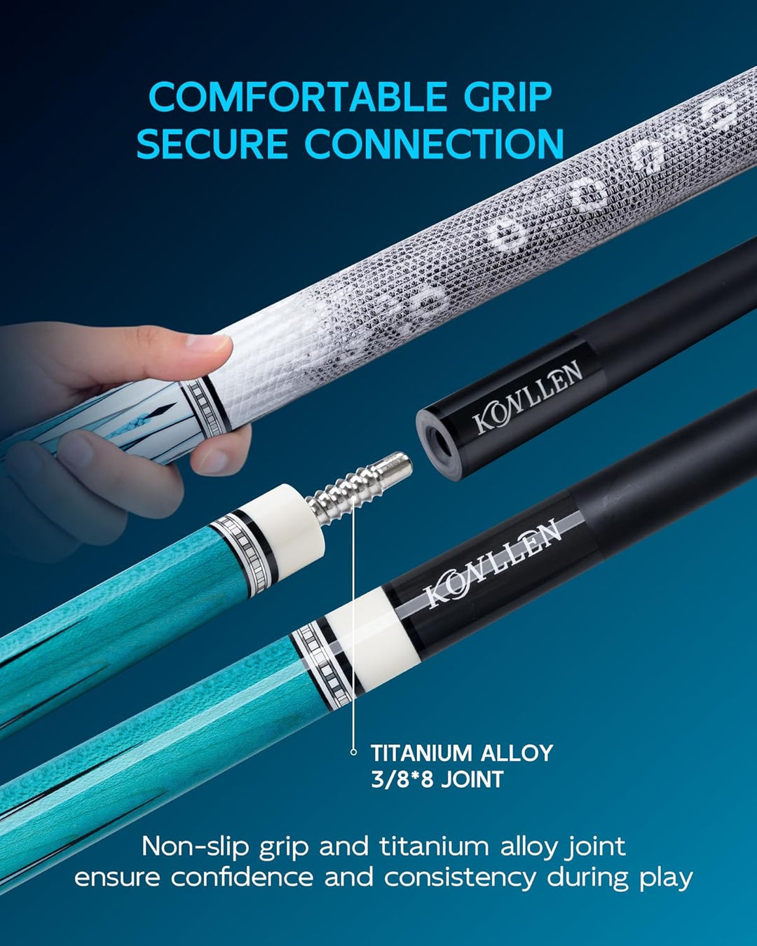 KONLLEN Billardqueue aus Carbonfaser, 147cm, professionelles Billardqueue für Erwachsene, Vollcarbon