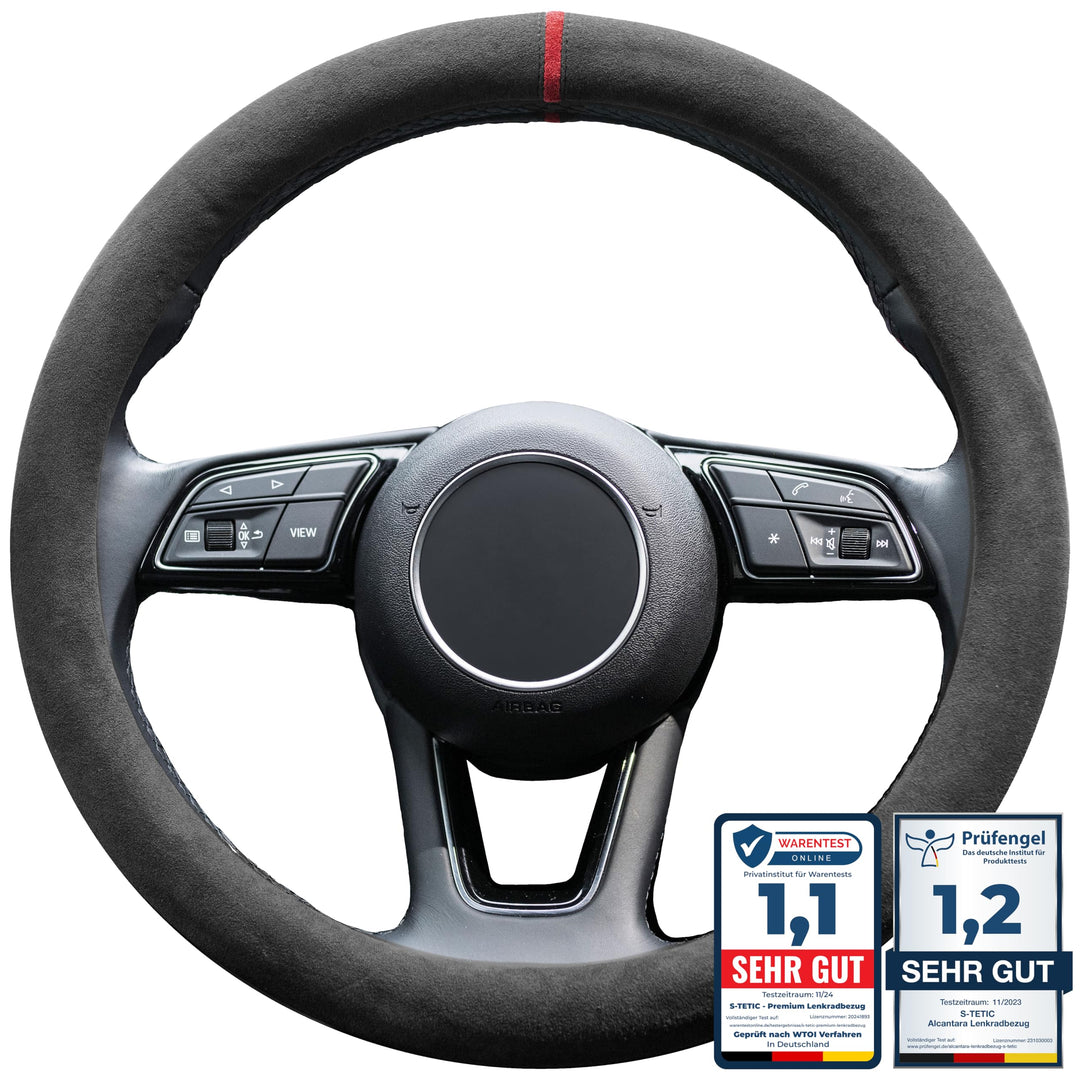 S-TETIC® Premium Lenkradbezug Alcantara® | Echtes Alcantara | ROTE 12-Uhr Markierung | Universal Grö