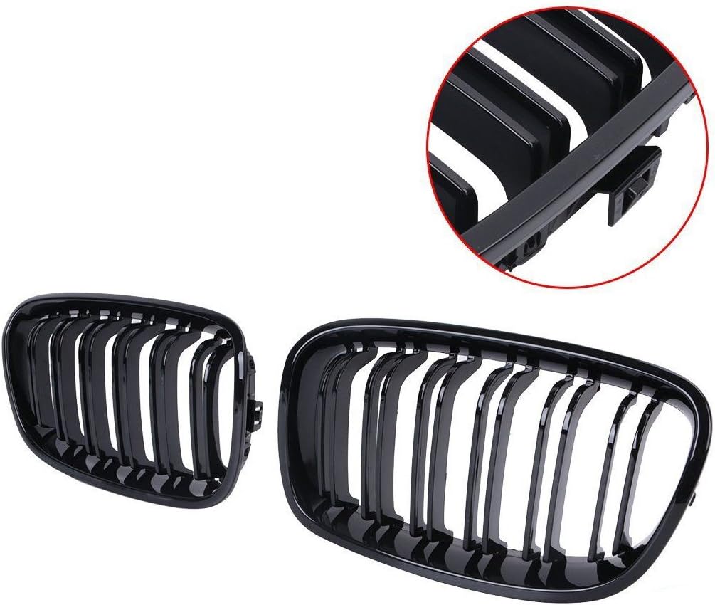 Ricoy Gloss Black 2011-2014 F20 F21 1 Series Sport Kidney Twin Flns Grillrost (Packung à 2 Stück) Sc