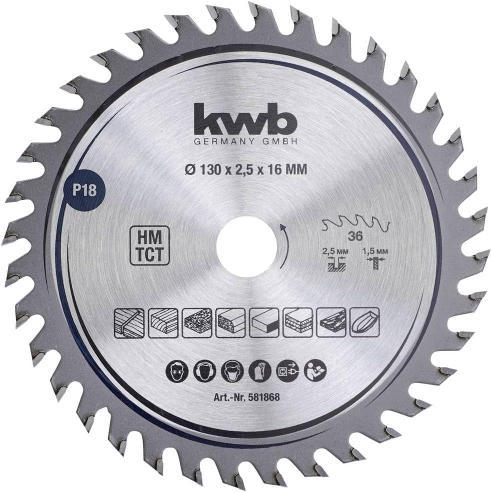 kwb Kreissägeblatt 130 x 16 mm, sehr feiner Schnitt, Sägeblatt geeignet für Arbeitsplatten, Holz und
