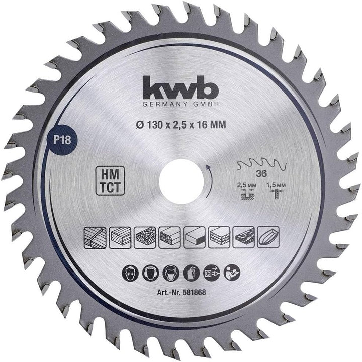kwb Kreissägeblatt 130 x 16 mm, sehr feiner Schnitt, Sägeblatt geeignet für Arbeitsplatten, Holz und