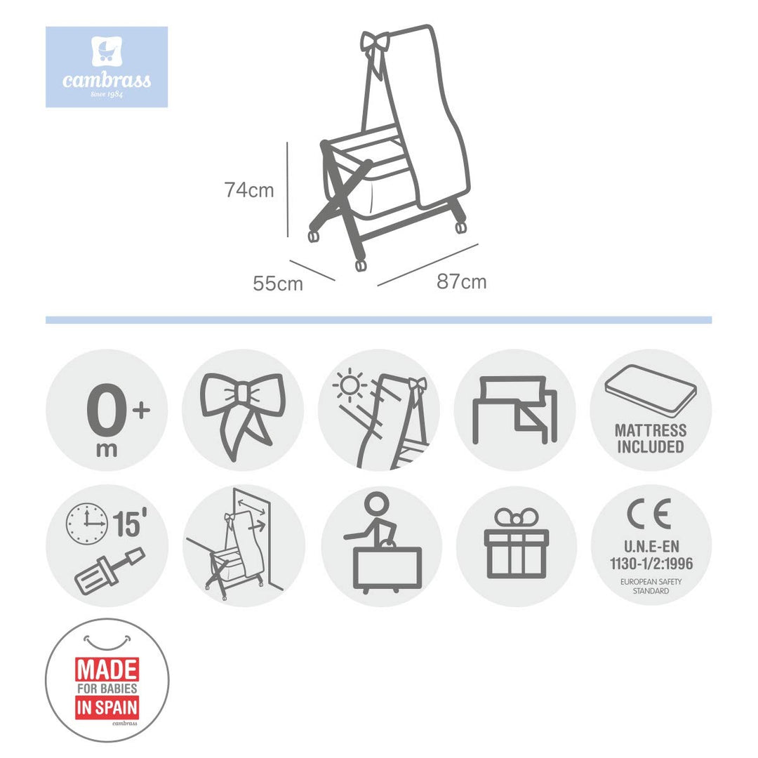 Cambrass 34986 Babybett Aus Holz X-Form plus Himmel (Stange) Kollektion, Star, 55 x 87 x 74 cm, hell