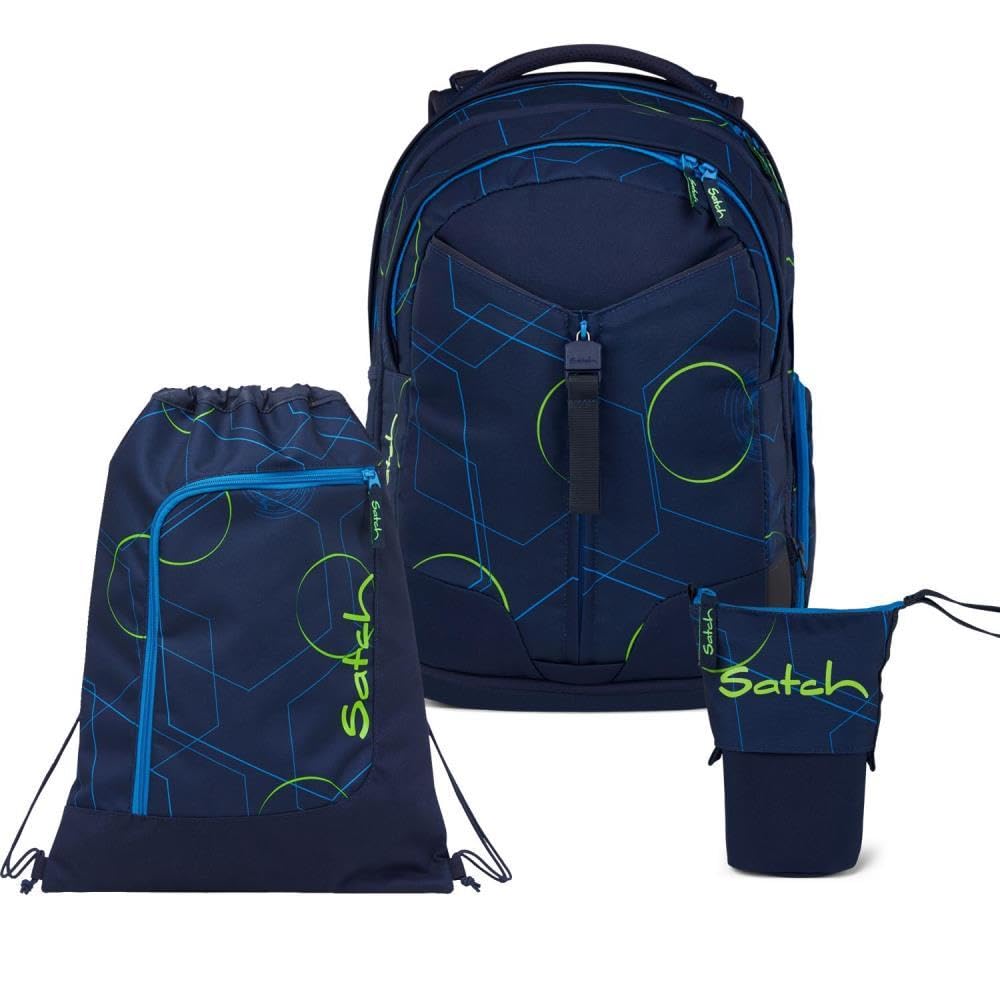 Satch Match Pencil Slider Light Edition Schulrucksack Set 3tlg. inkl. Sportbeutel Blue Tech, Blue Te
