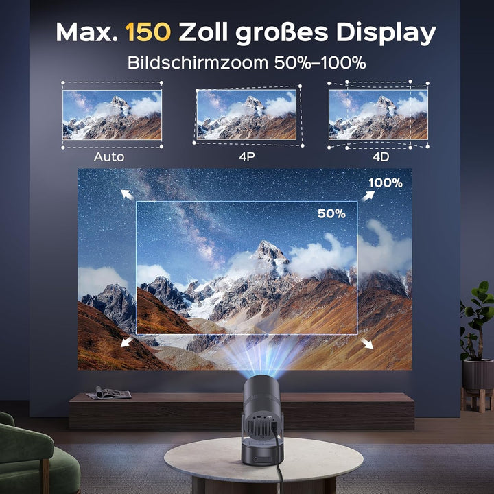 Mentech X3 Mini Beamer 4K Heimkino, Mini Projektor, Beamer WiFi6 und BT5.2 mit Android OS, Auto Trap
