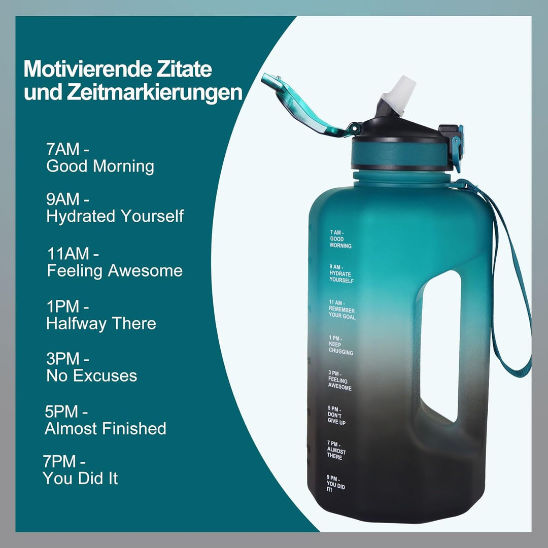 Grosse Trinkflasche 2.2 Liter, Sport Trinkflasche Fitnessstudio mit Zeitmarkierung für Arbeit Bewegu