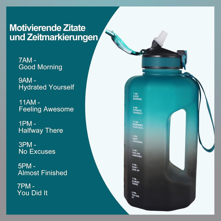 Grosse Trinkflasche 2.2 Liter, Sport Trinkflasche Fitnessstudio mit Zeitmarkierung für Arbeit Bewegu