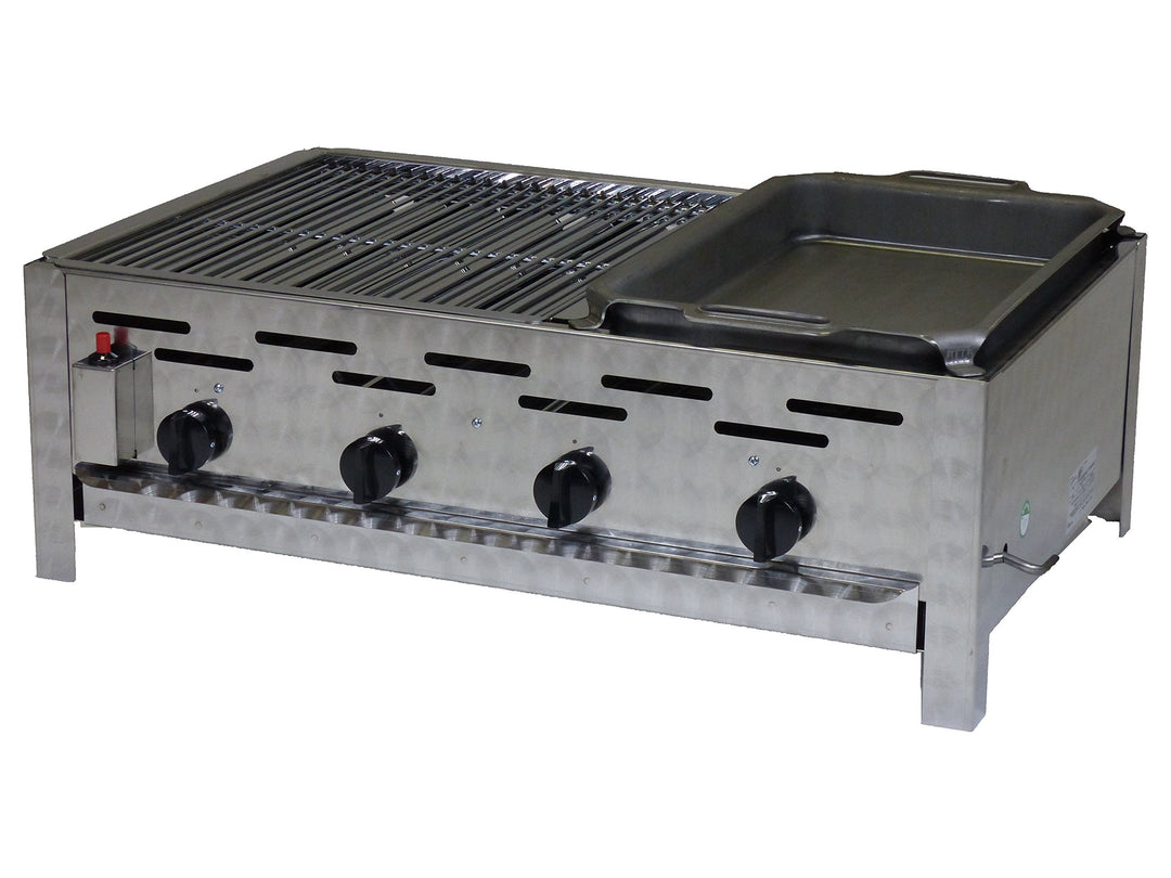 Edelstahl Gastrobräter 4-Flammig mit Geteilter Grillfläche