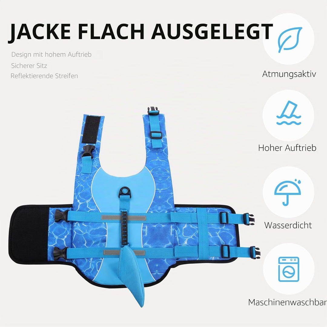 CITÉTOILE Schwimmweste Hunde Hai, Leicht und Sicher für Wassersport, hundeschwimmweste mit Griff und