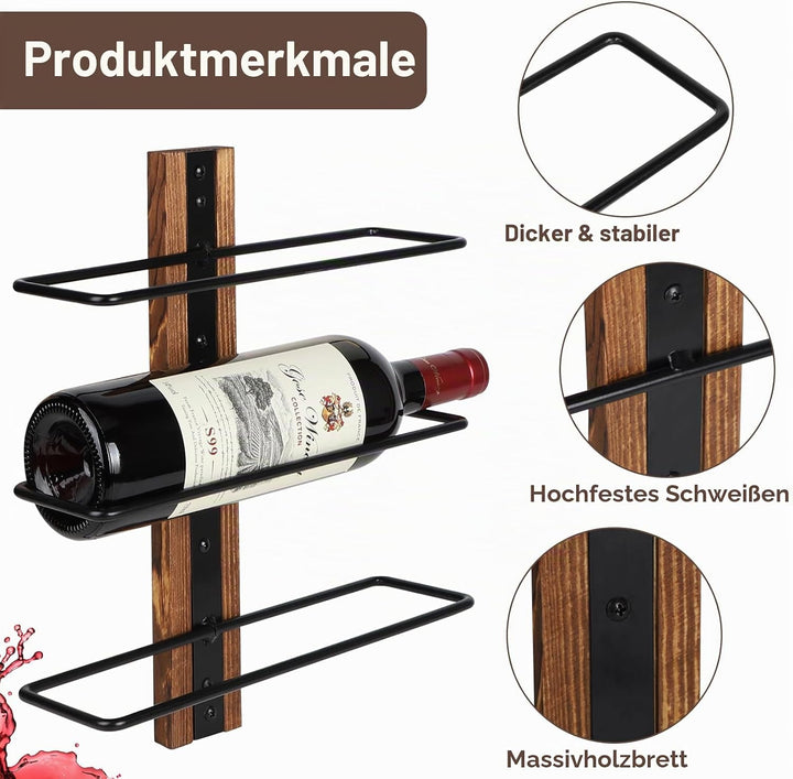 Weinregal zur Wandmontage Für 24 Weinflaschen, Flaschenhalter Flaschenregal Holz, Weinflaschenhalter