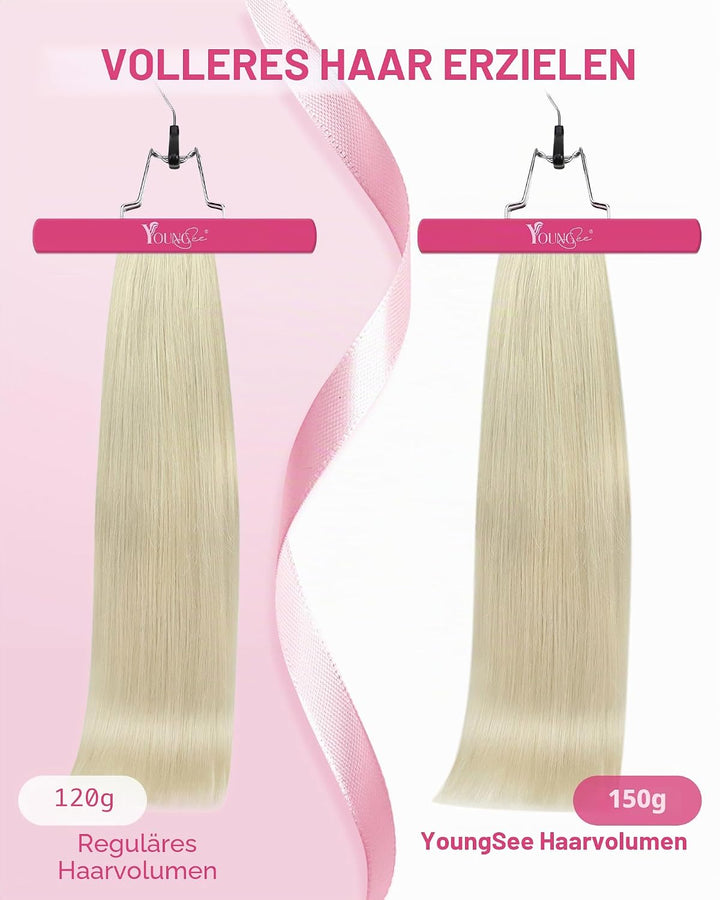 YoungSee Echthaar Extensions Clip Platinblond 35cm Clip Echthaar Extensions Clip in Extensions Echth