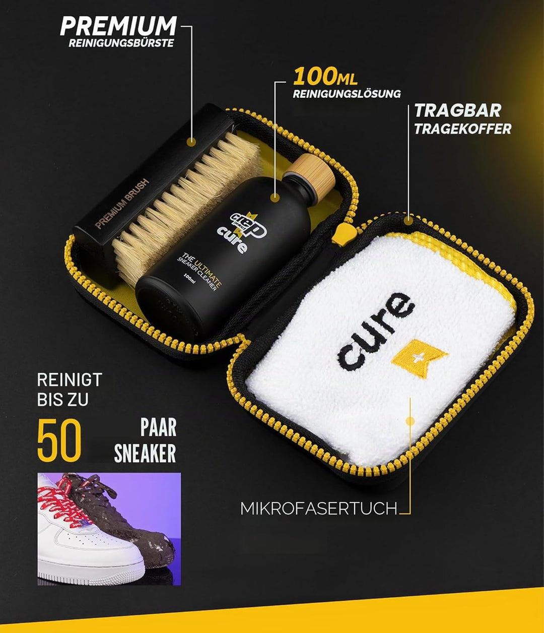 Crep Protect Shoe Cleaner - Sneaker Cleaning Kit With Solution, Shoe Brush & Microfiber Cloth for Sn
