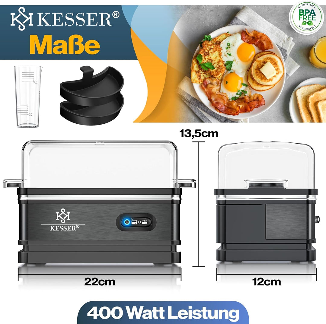 KESSER® Eierkocher für 1 bis 6 Eier elektrisch aus Edelstahl 400W & Warmhaltefunktion | Kipp-Funktio