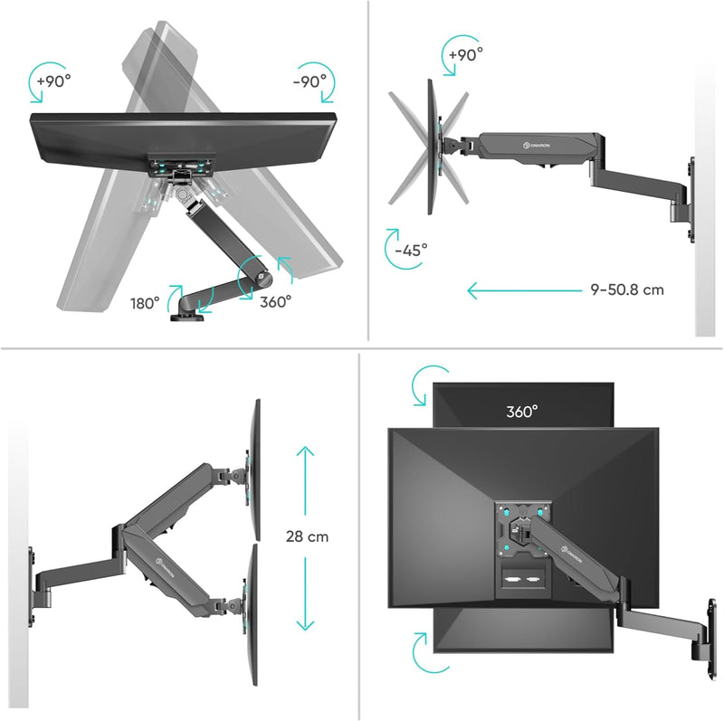 ONKRON Monitor Halterung, Wandhalterung drehbar, schwenkbar, neigbar für 13-34 Zoll Bildschirme, VES