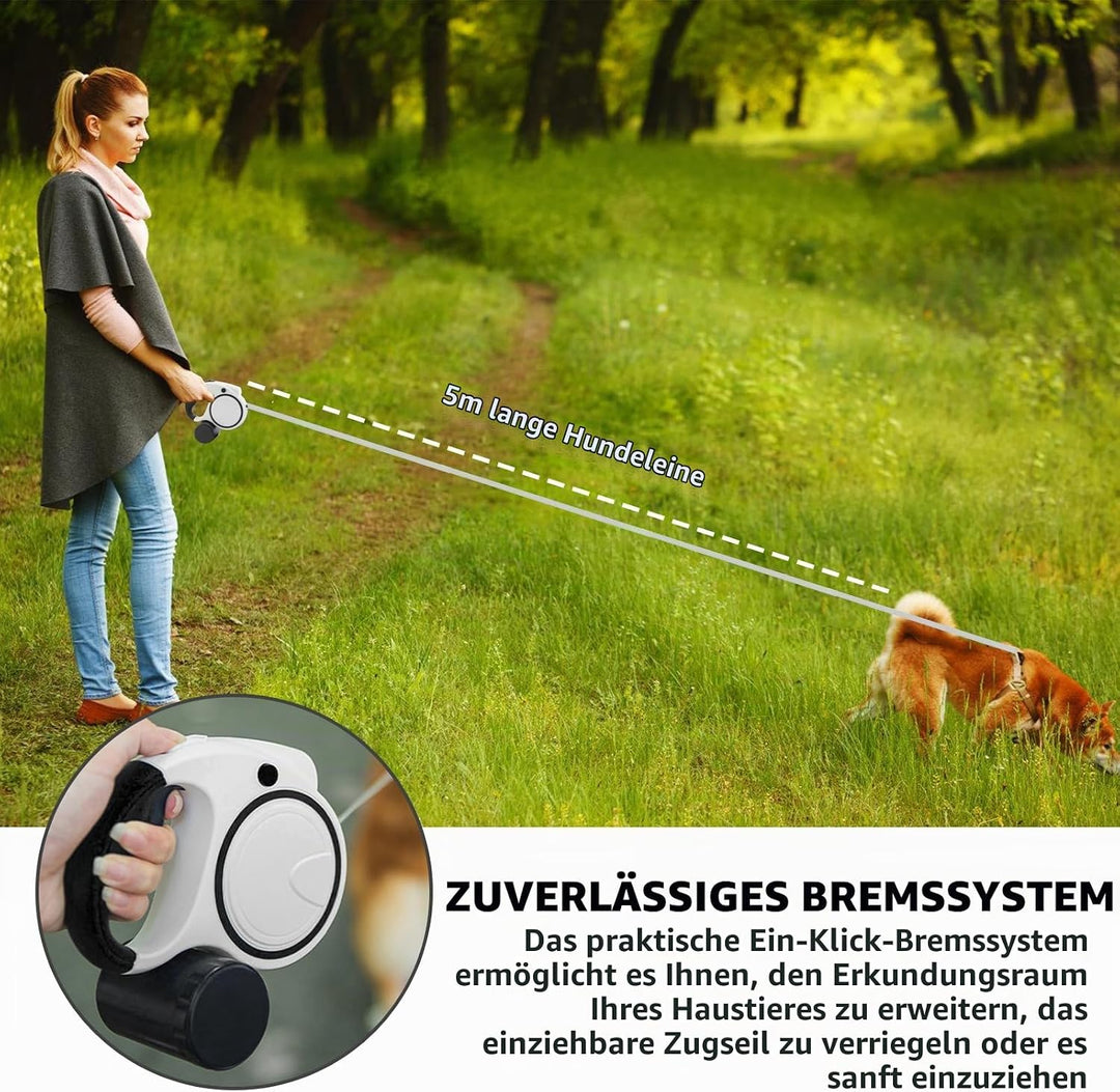 Hundeleine einziehbar 5m, Rollleine Hundeleine ausziehbar, Rollleine Reflektierende für Hund, 360° V