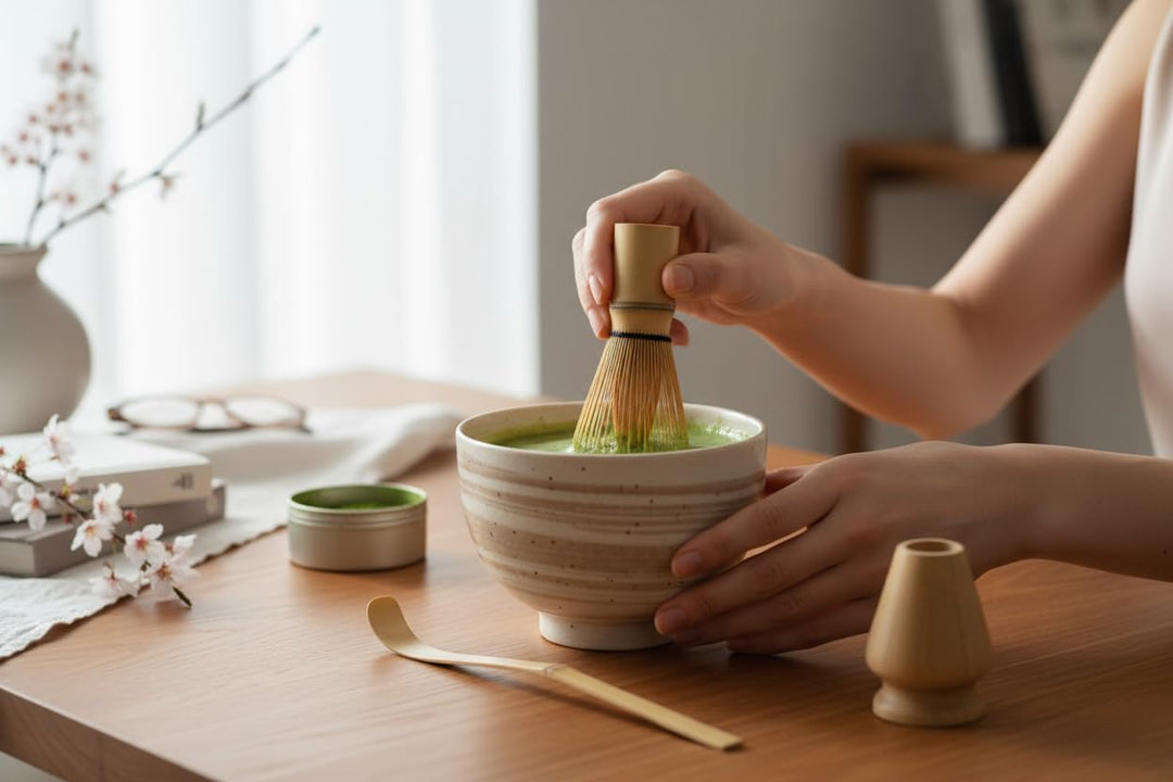Matcha Set 4 tlg. Original japanische Schale mit Besen & Löffel Edo Japan Geschenkverpackung mit Mat