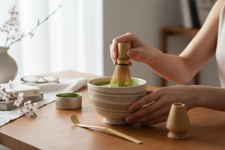 Matcha Set 4 tlg. Original japanische Schale mit Besen & Löffel Edo Japan Geschenkverpackung mit Mat