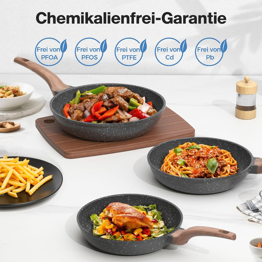 YASHE Antihaft-Bratpfannen-Set, 3-teilig mit 20/24/28 cm Granit-Pfannen, induktionsgeeignet, gesunde