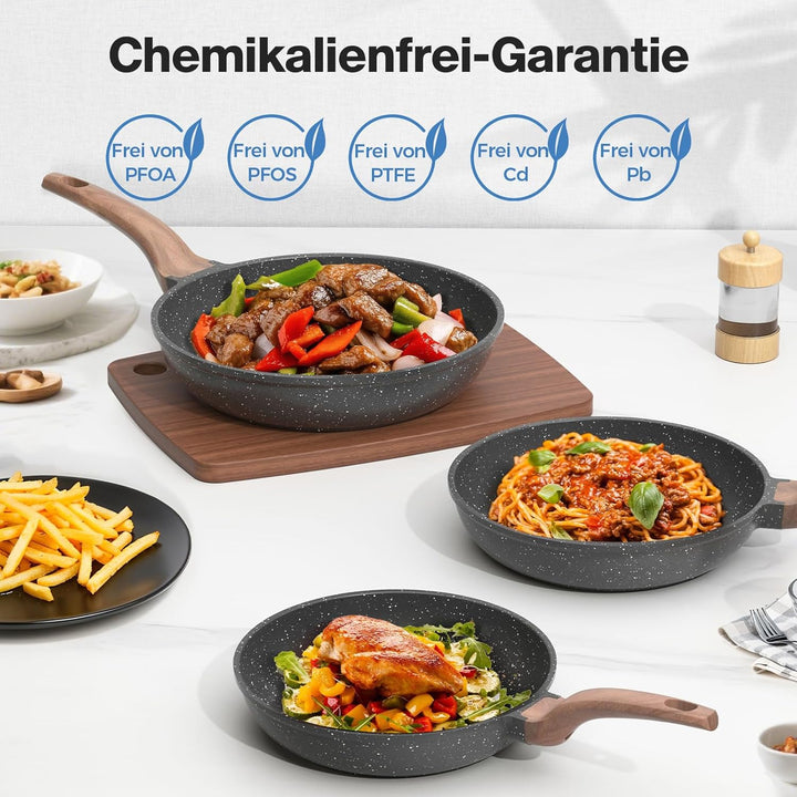 YASHE Antihaft-Bratpfannen-Set, 3-teilig mit 20/24/28 cm Granit-Pfannen, induktionsgeeignet, gesunde