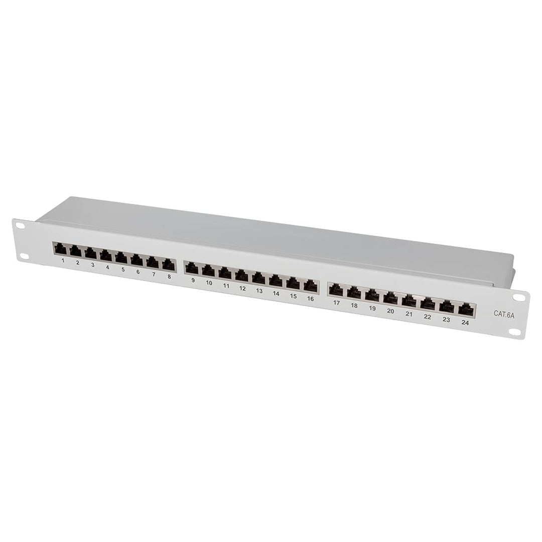 LogiLink Professional PrimeLine Cat.6A (500 MHz) Patchpanel grau, 19", STP (geschirmt) 24-Port (RJ45