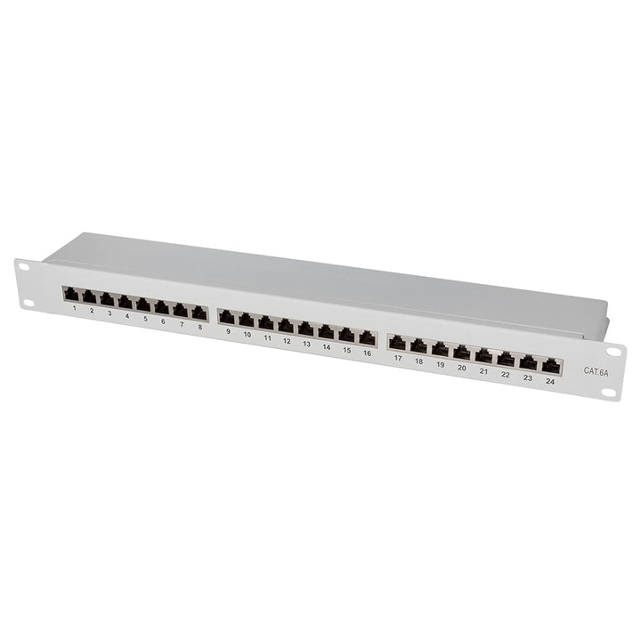 LogiLink Professional PrimeLine Cat.6A (500 MHz) Patchpanel grau, 19", STP (geschirmt) 24-Port (RJ45