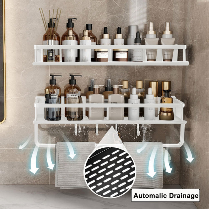 devesanter Duschablage ohne Bohren 2 Stück 40cm Badezimmer Regal,Dusch-Shampoo-Regal mit Handtuchhal