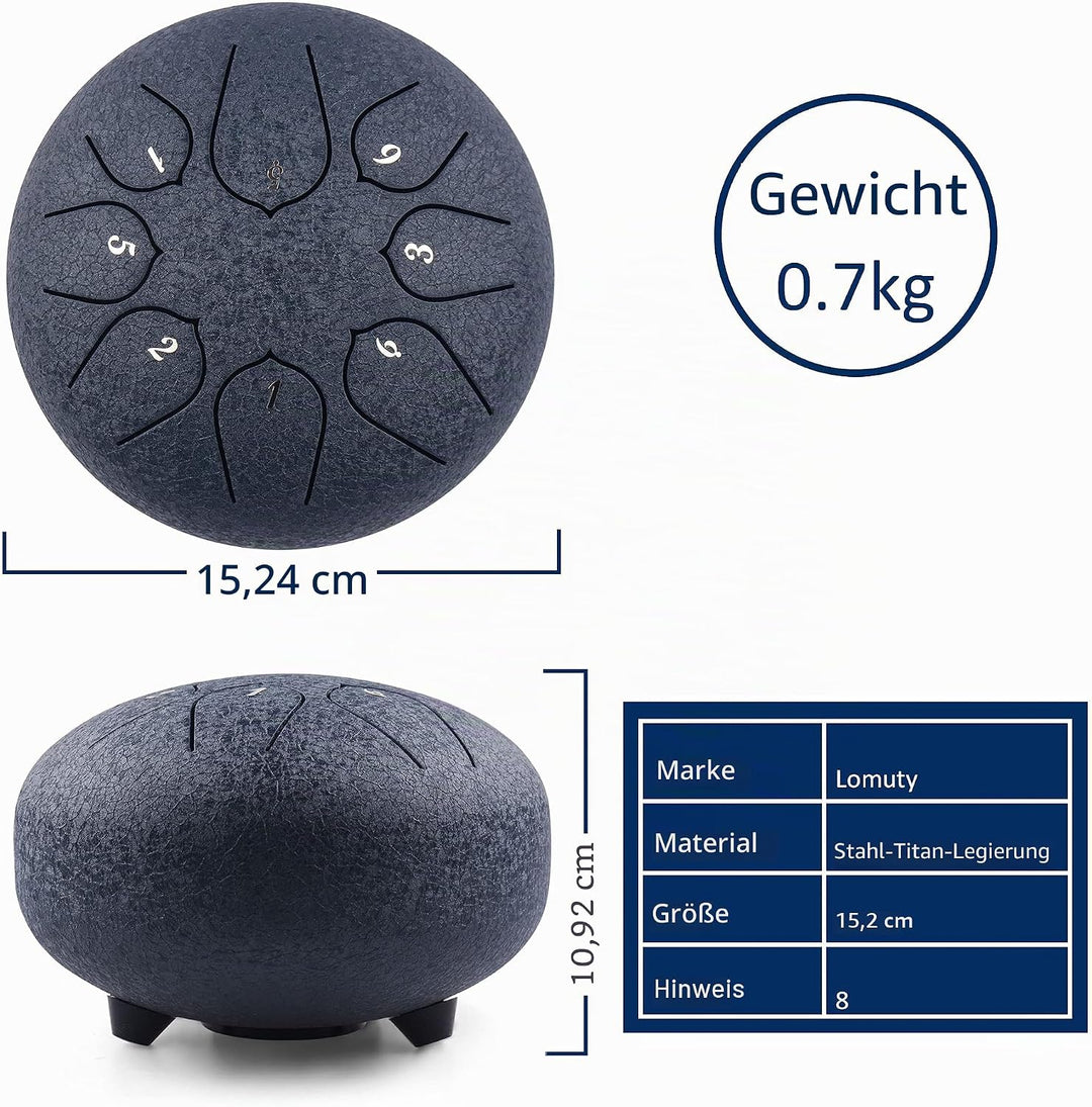 LOMUTY Stahlzungentrommel, 6 Zoll 15 cm Steel Tongue Drum, C-Dur 8 Noten, Handtrommel HandPan Drum m