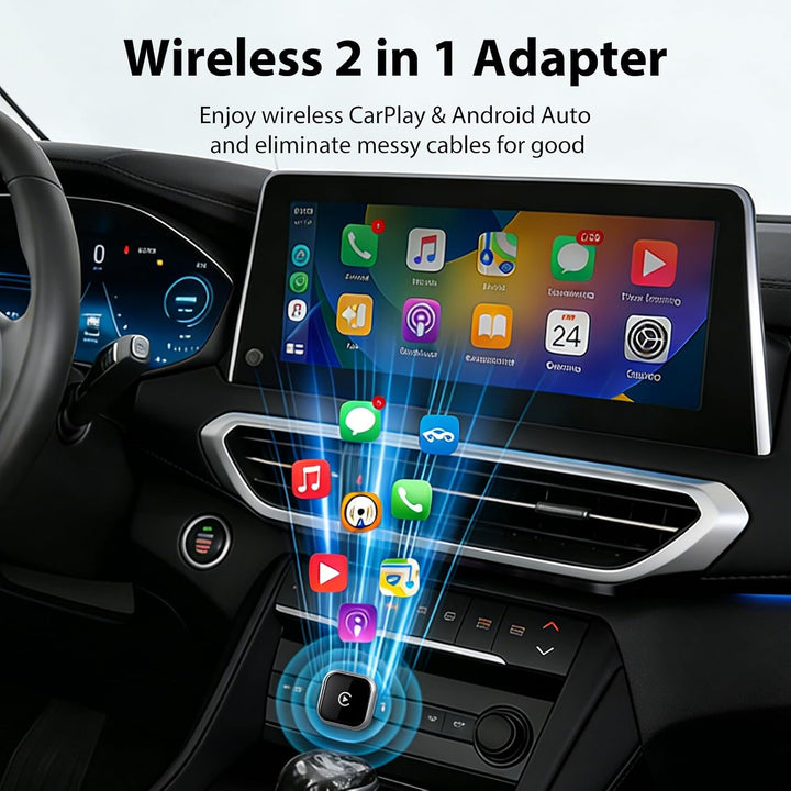 Wireless CarPlay &amp; Android Auto Adapter, 2-in-1 Wired-to-Wireless Konverter mit 5GHz WiFi, Plug &amp; Pl