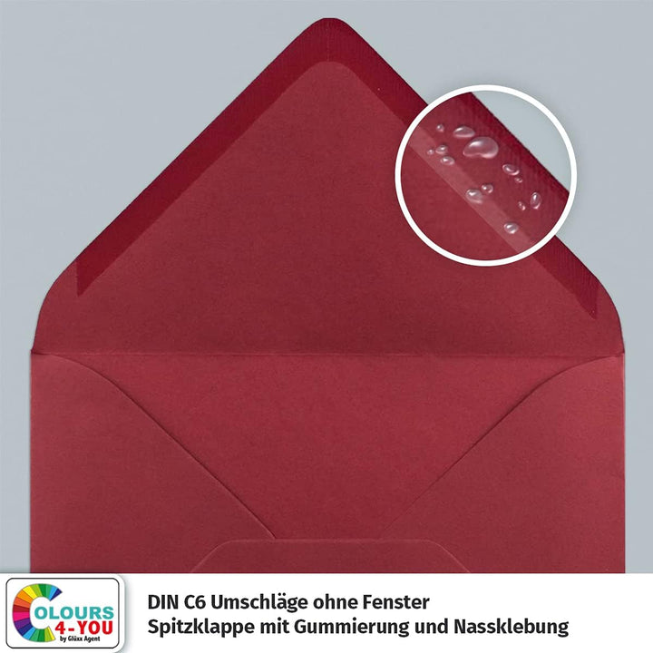 100 Klappkarten mit Umschlägen Set Dunkelrot - DIN A6 Blanko Doppelkarten 14,8 x 21 cm (160 g/m²) -
