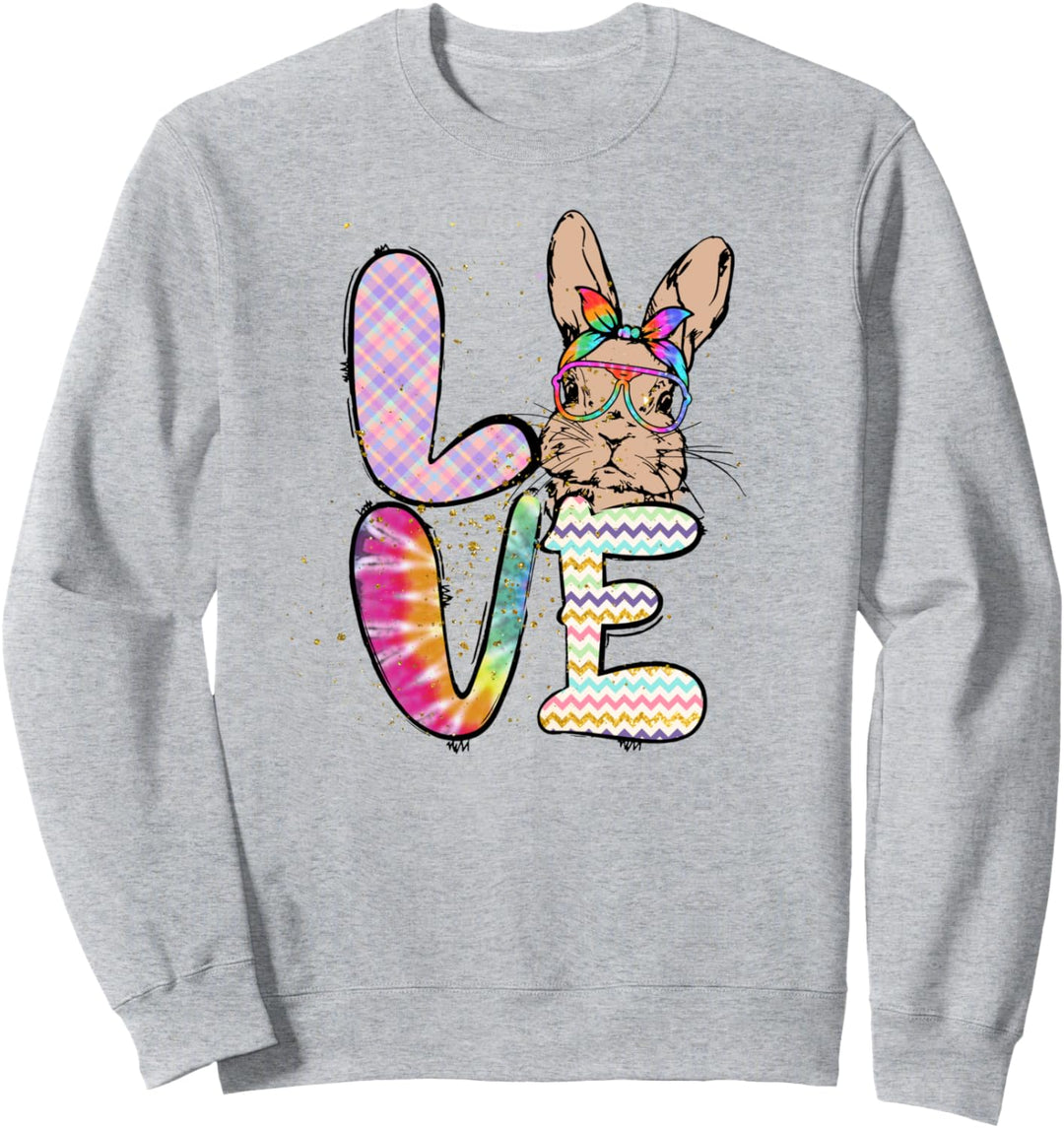 Niedliche Osterbrille mit Hasen-Motiv, Batikdesign, für Kinder, Teenager, Mädchen, Frauen Sweatshirt