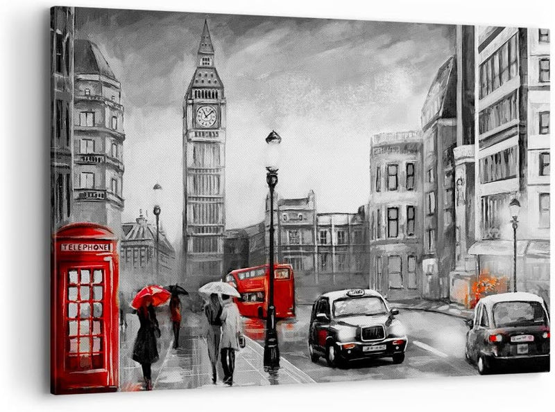 ARTTOR Bilder auf Leinwand 100x70cm Leinwandbild mit Rahmen London Bus Gross Wanddeko Bild Schlafzim