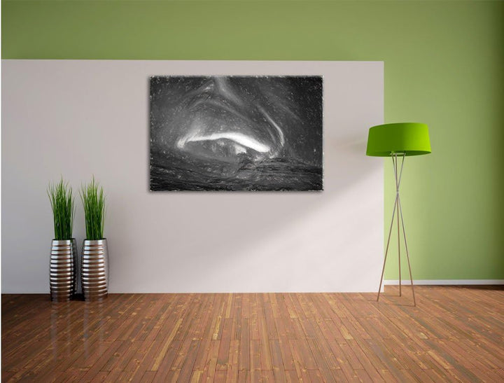 Pixxprint Nordlichter über Island Kunst Kohle Effekt, Format: 100x70 auf Leinwand, XXL riesige Bilde