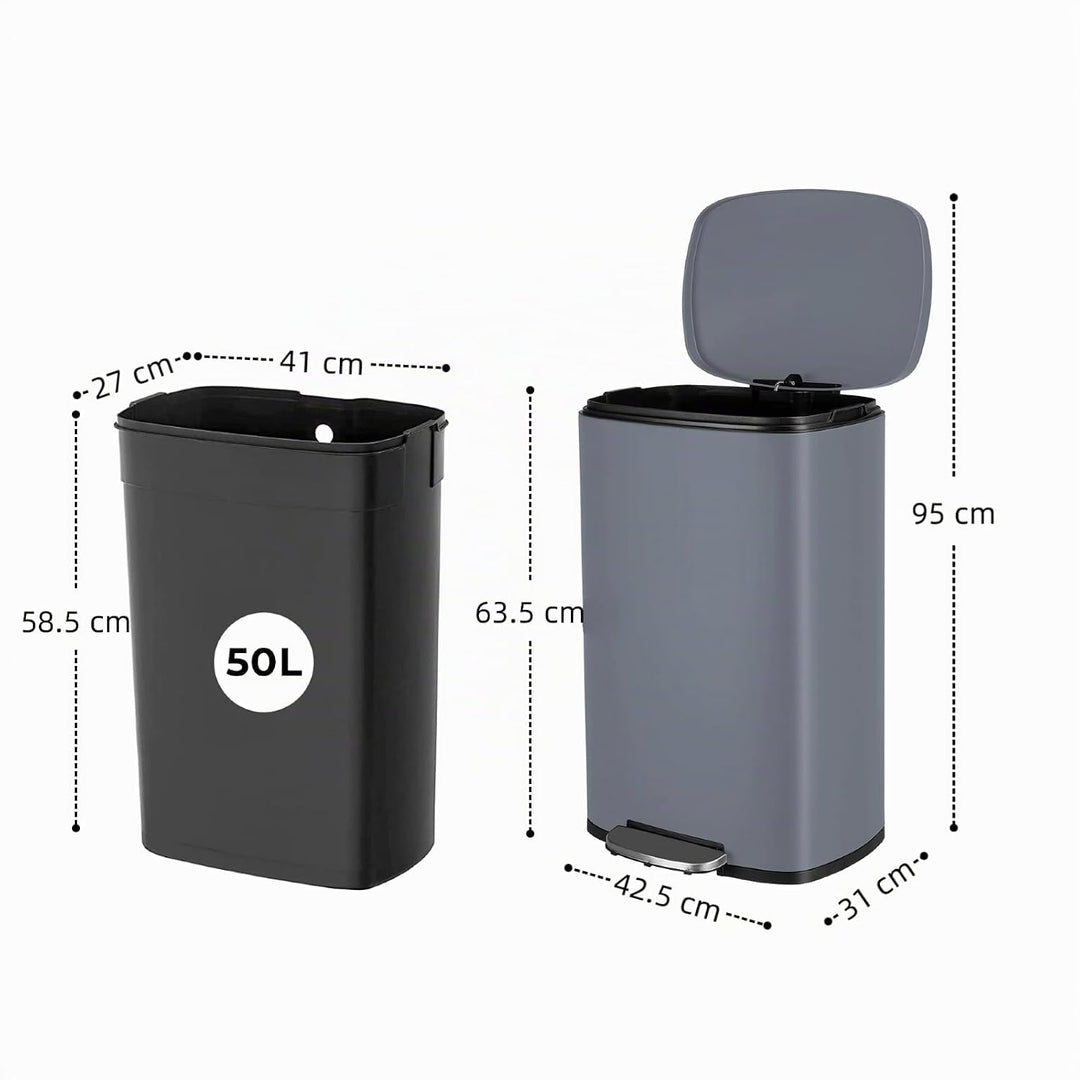 LIFERUN Mülleimer 50l aus Edelstahl, Abfalleimer mit Deckel, Soft-Close Tretmülleimer, Grosser Trete