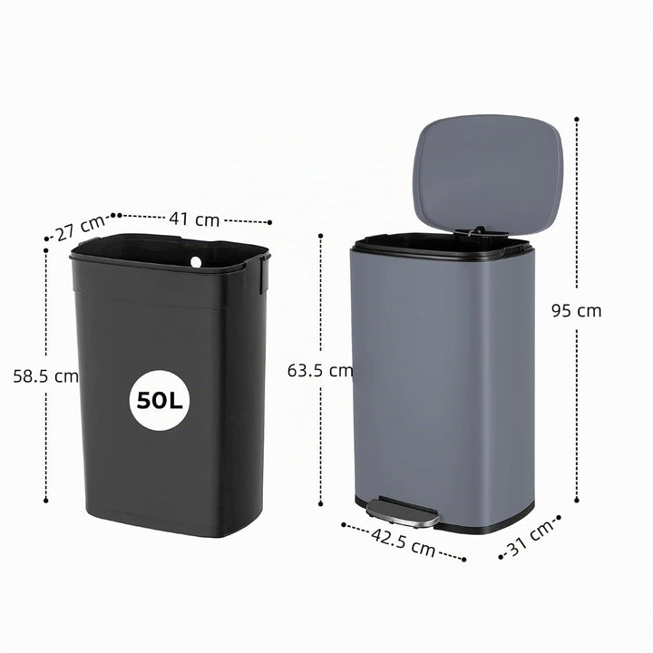 LIFERUN Mülleimer 50l aus Edelstahl, Abfalleimer mit Deckel, Soft-Close Tretmülleimer, Grosser Trete