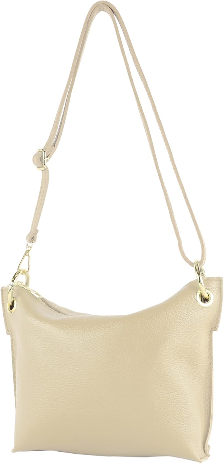 modamoda de T243 Damen Leder Umhängetasche Schultertasche handmade in Italy Creme, Creme