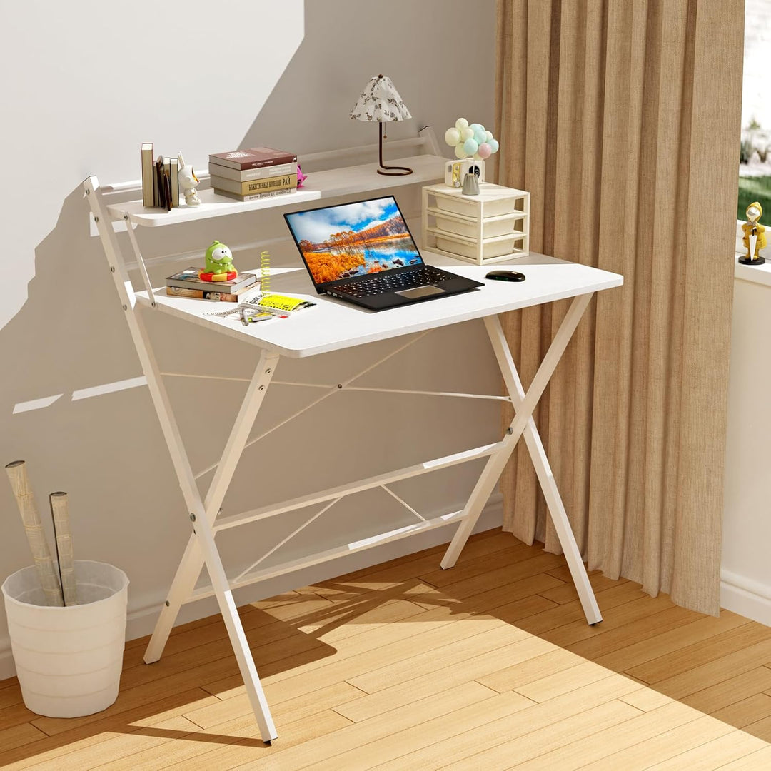PIPIPOXER 80x50cm Schreibtisch Klappbar, Klappbarer Schreibtisch mit Regal, Schreibtisch Klappbar mi