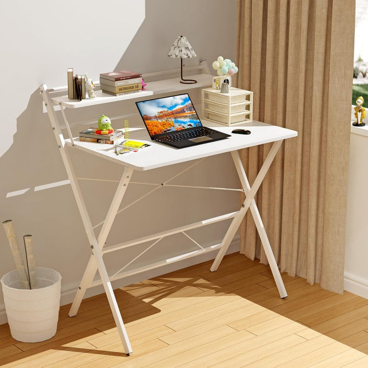 PIPIPOXER 80x50cm Schreibtisch Klappbar, Klappbarer Schreibtisch mit Regal, Schreibtisch Klappbar mi