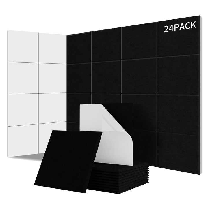 24 Stück Quadratische Akustikplatten selbstklebend,Abdeckung 2.16㎡, Schallschutz & Schalldämmung für