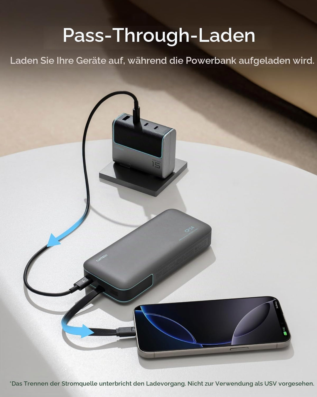 CUKTECH CP24 20000 mAh Powerbank mit Integriertem USB-C-Kabel, 40W PD Schnellladung Power Bank mit 3