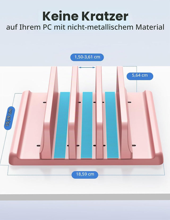 VAYDEER Vertikaler Laptopständer - Platzsparend &amp; Verstellbar, 5-in-1, 3 Steckplätze, für MacBook, N