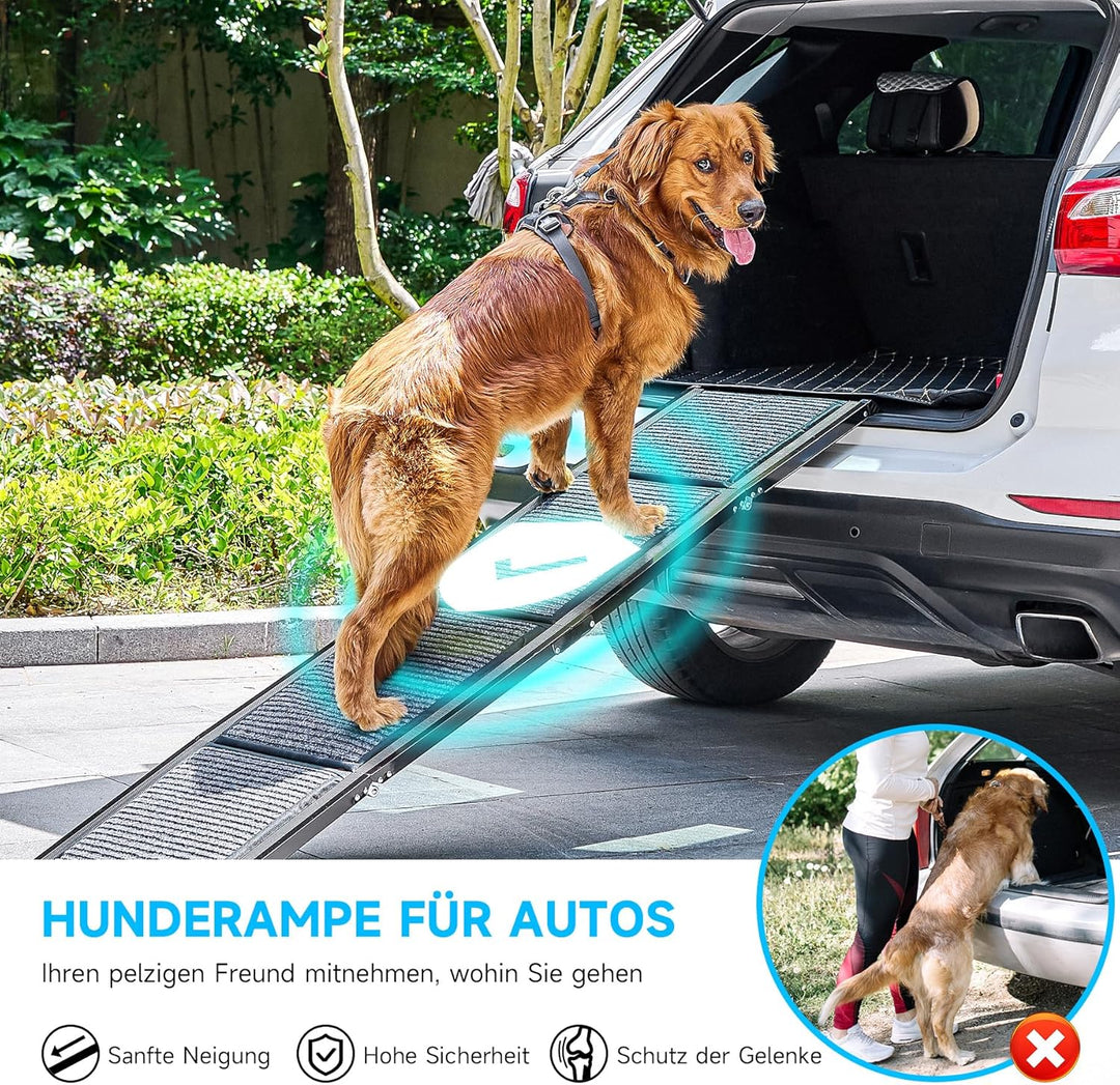 CO-Z Hunderampe Auto klappbar 160cm Leichteres EIN- und Aussteigen für kleine und grosse Hunde bis 9